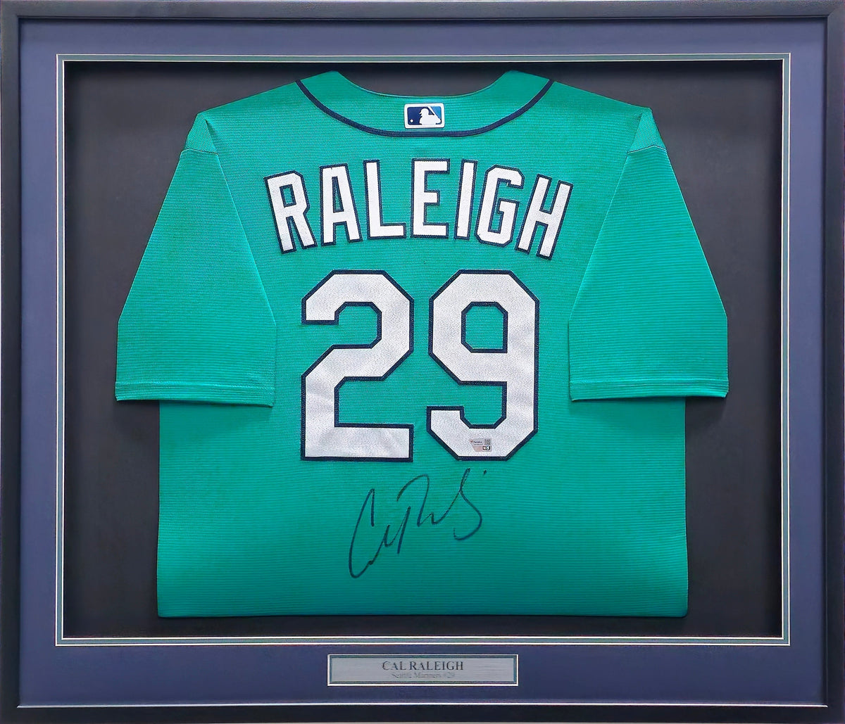 Seattle Mariners Cal Raleigh Autographed Framed Teal Nike Jersey Fanatics Holo