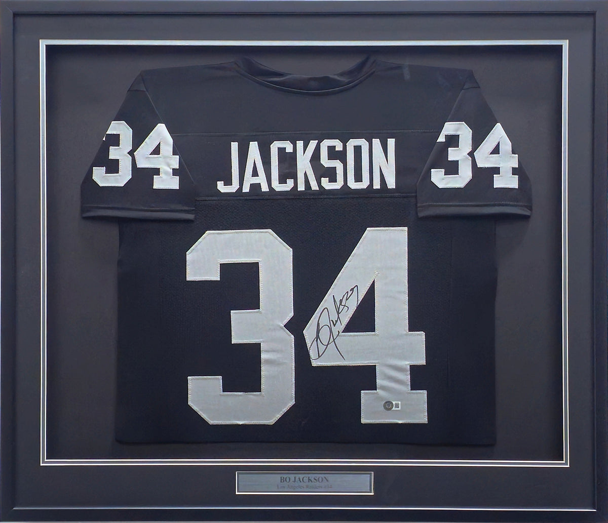 Oakland Raiders Bo Jackson Autographed Framed Black Jersey Beckett BAS Witness