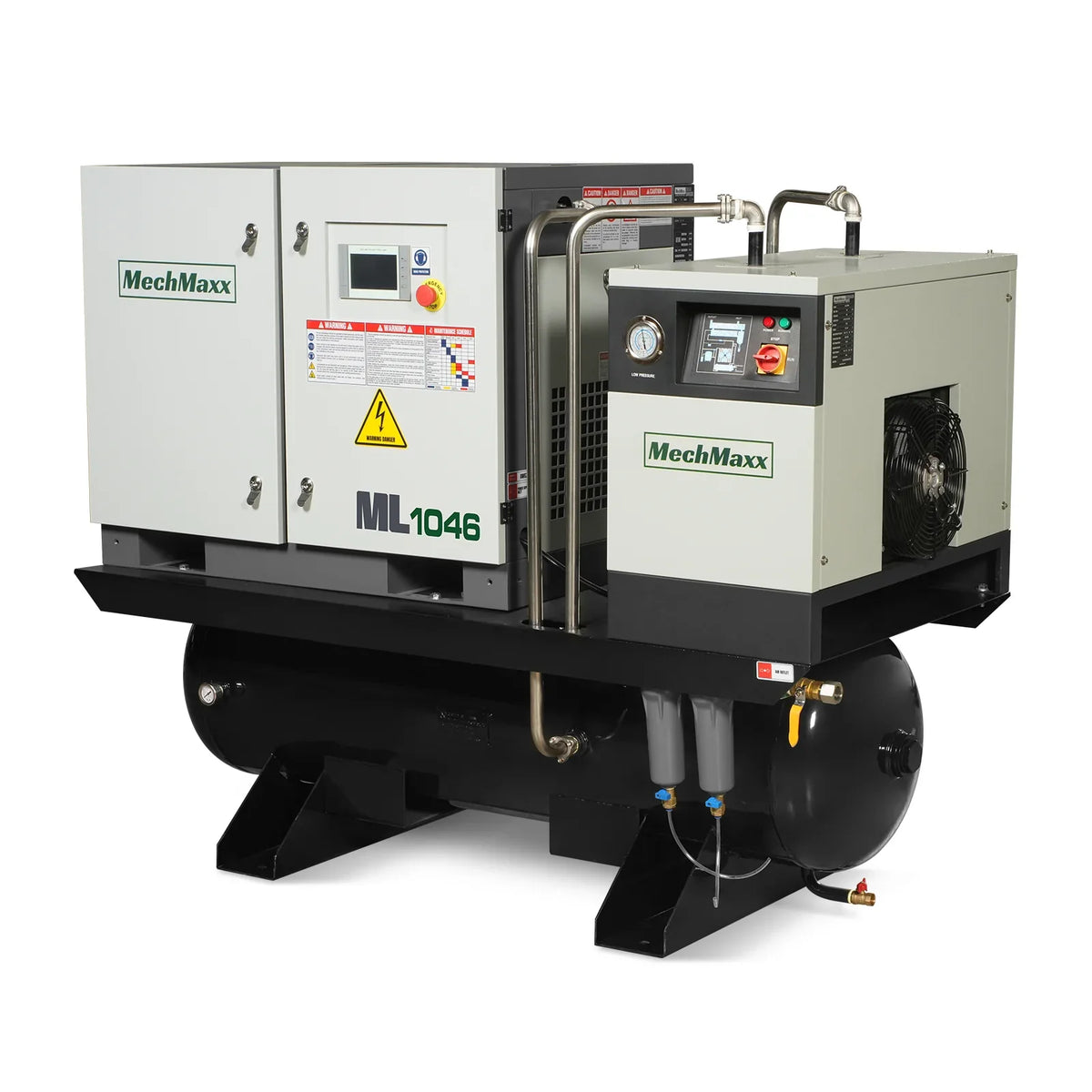 10HP Combined Rotary Screw Air Compressor with Dryer & 66-Gal ASME Tank | 32 CFM, 116 PSI, 460V 3-Phase - Industrial Grade