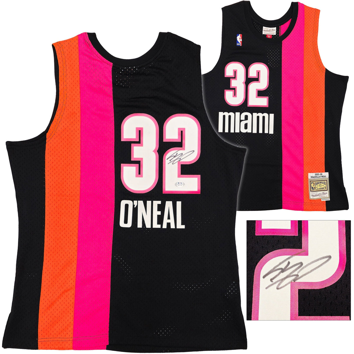 Miami Heat Shaquille Shaq O'Neal Autographed Black Authentic Mitchell & Ness 2005-06 HWC Swingman Jersey Size L PSA/DNA