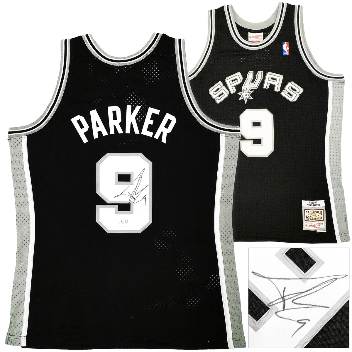 San Antonio Spurs Tony Parker Autographed Black Authentic Mitchell & Ness 2001-02 HWC Swingman Rookie Year Jersey Size L Beckett BAS Witness