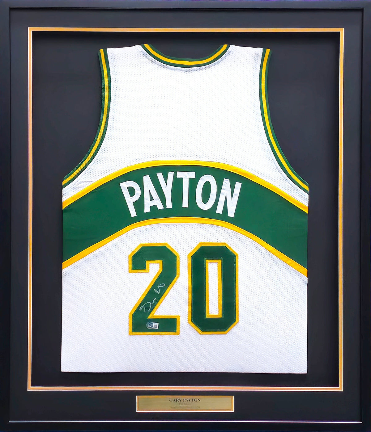 Seattle Supersonics Gary Payton Autographed Framed White Jersey Beckett BAS QR