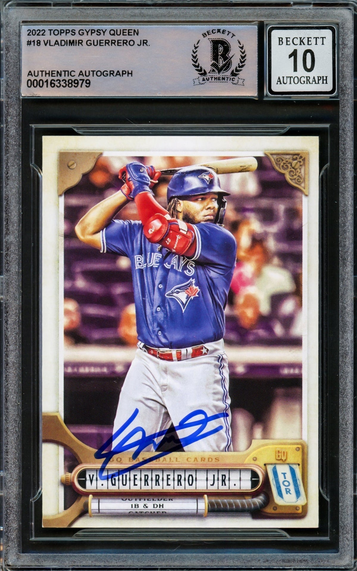 Vladimir Guerrero Jr. Autographed 2022 Topps Gypsy Queen Card #18 Toronto Blue Jays Auto Grade Gem Mint 10 Beckett BAS
