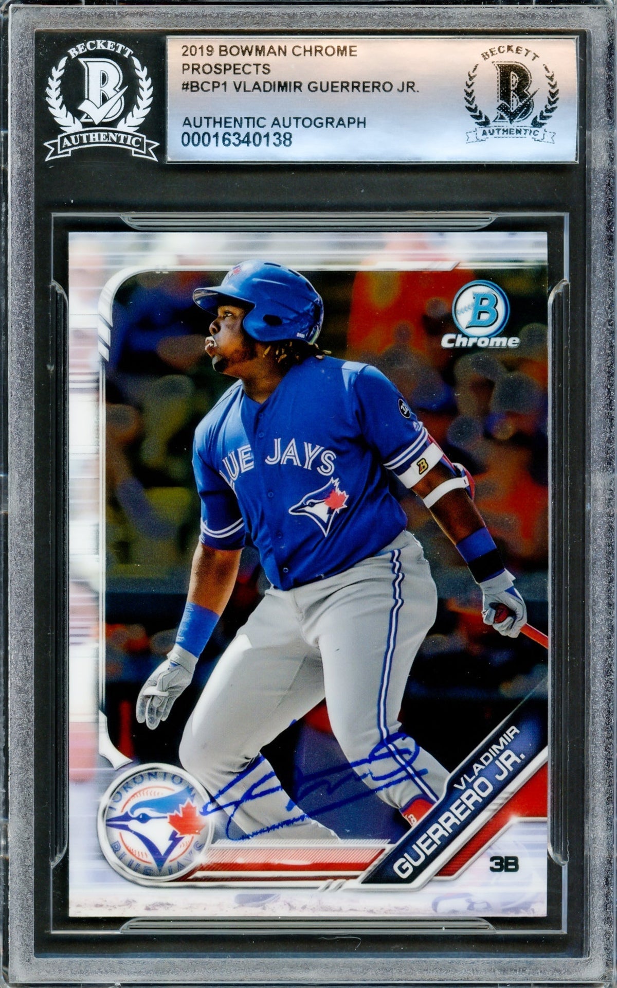 Vladimir Guerrero Jr. Autographed 2019 Bowman Chrome Card #BCP1 Toronto Blue Jays Beckett BAS #16340138