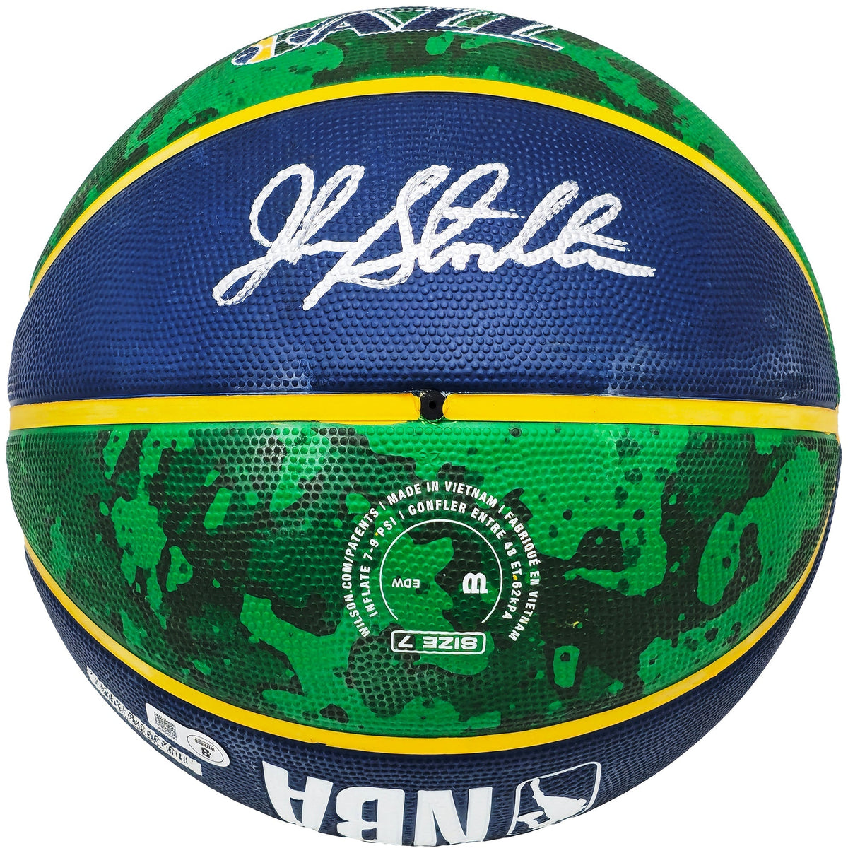 John Stockton Autographed Blue & Green Tie-dye Utah Jazz Logo Basketball Beckett BAS Witness