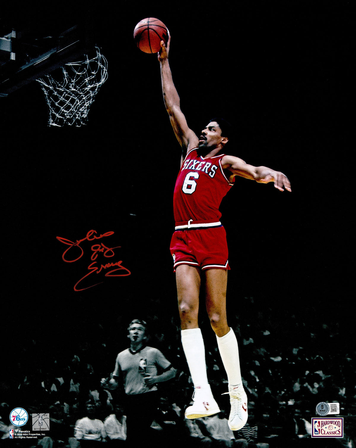 Julius "Dr. J" Erving Autographed 16x20 Photo Philadelphia 76ers Beckett BAS Witness