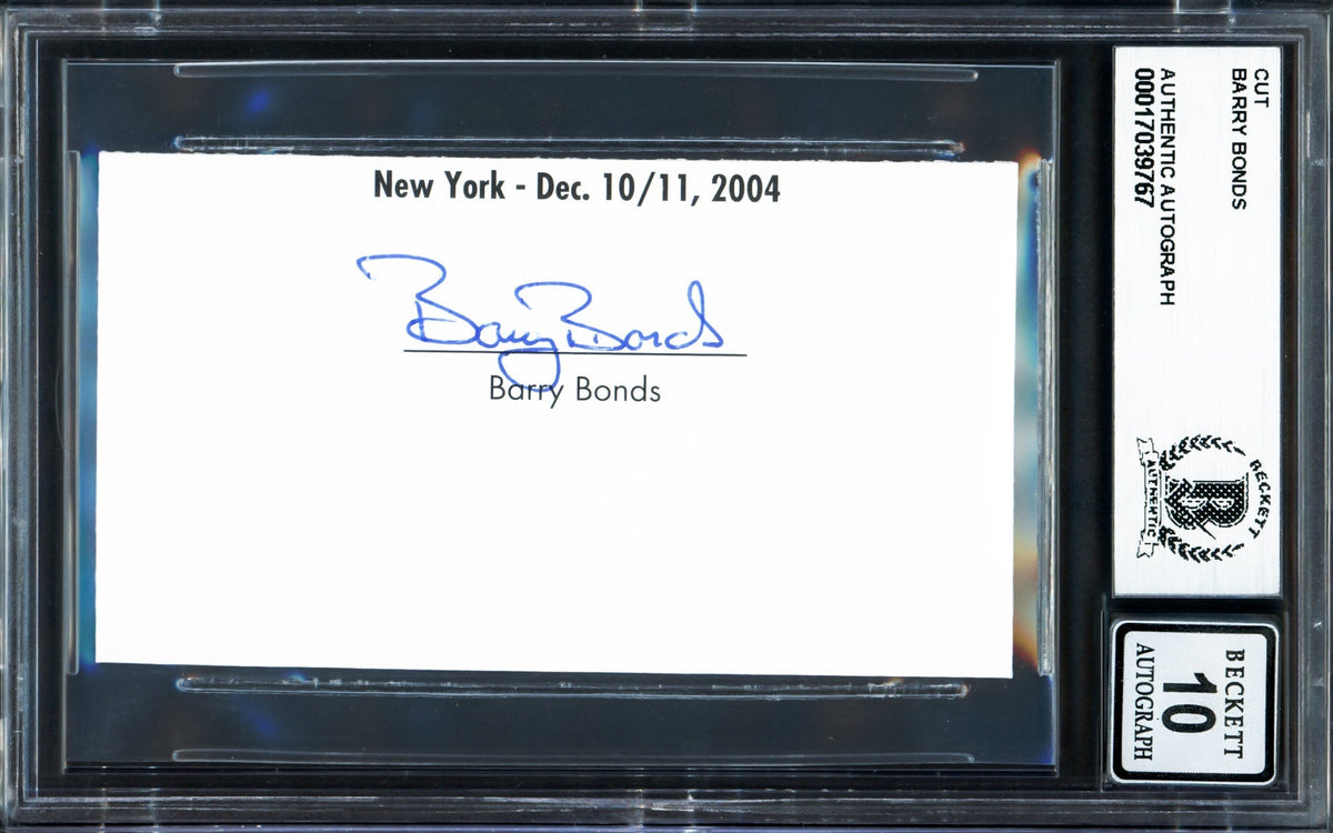 Barry Bonds Autographed 2"x3.5" Cut Signature San Francisco Giants Auto Grade Gem Mint 10 Full Name Beckett BAS