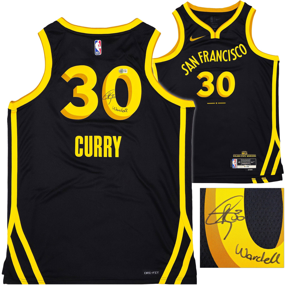 Golden State Warriors Stephen Curry Autographed Black Nike Swingman City Edition Jersey Size 48 "Wardell" Beckett BAS Witness