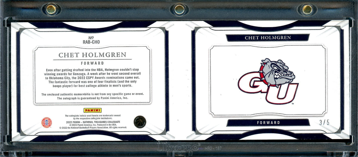 2022/23 Panini National Treasures Collegiate Chet Holmgren Rookie RPA Booklet /5 Laundry Tag Thunder
