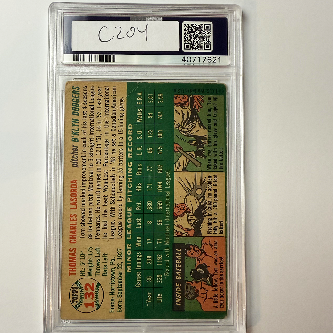 Tommy Lasorda Signed 1954 Topps Rookie #132 HOF 97 PSA Auto Authentic