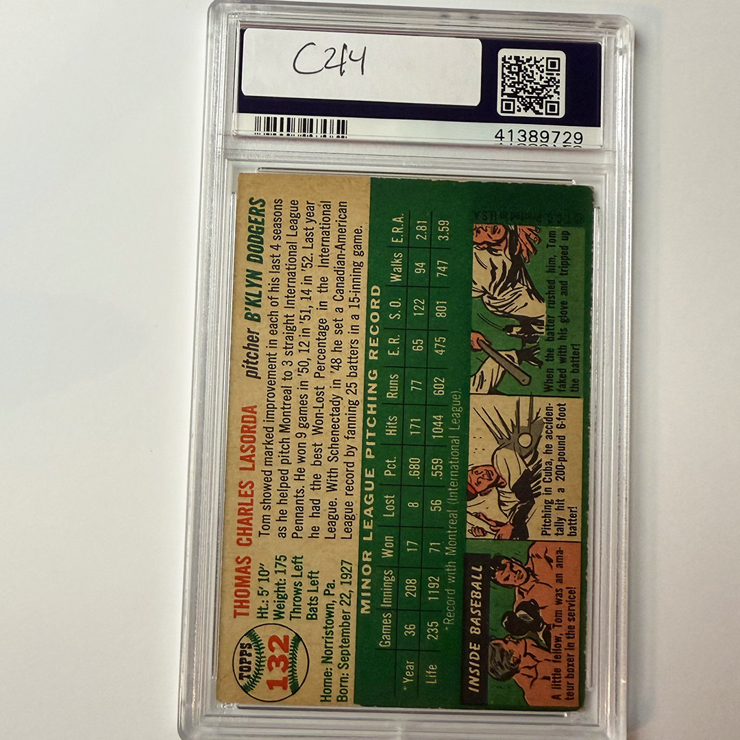 Tommy Lasorda Signed 1954 Topps Rookie #132 PSA 10 Auto