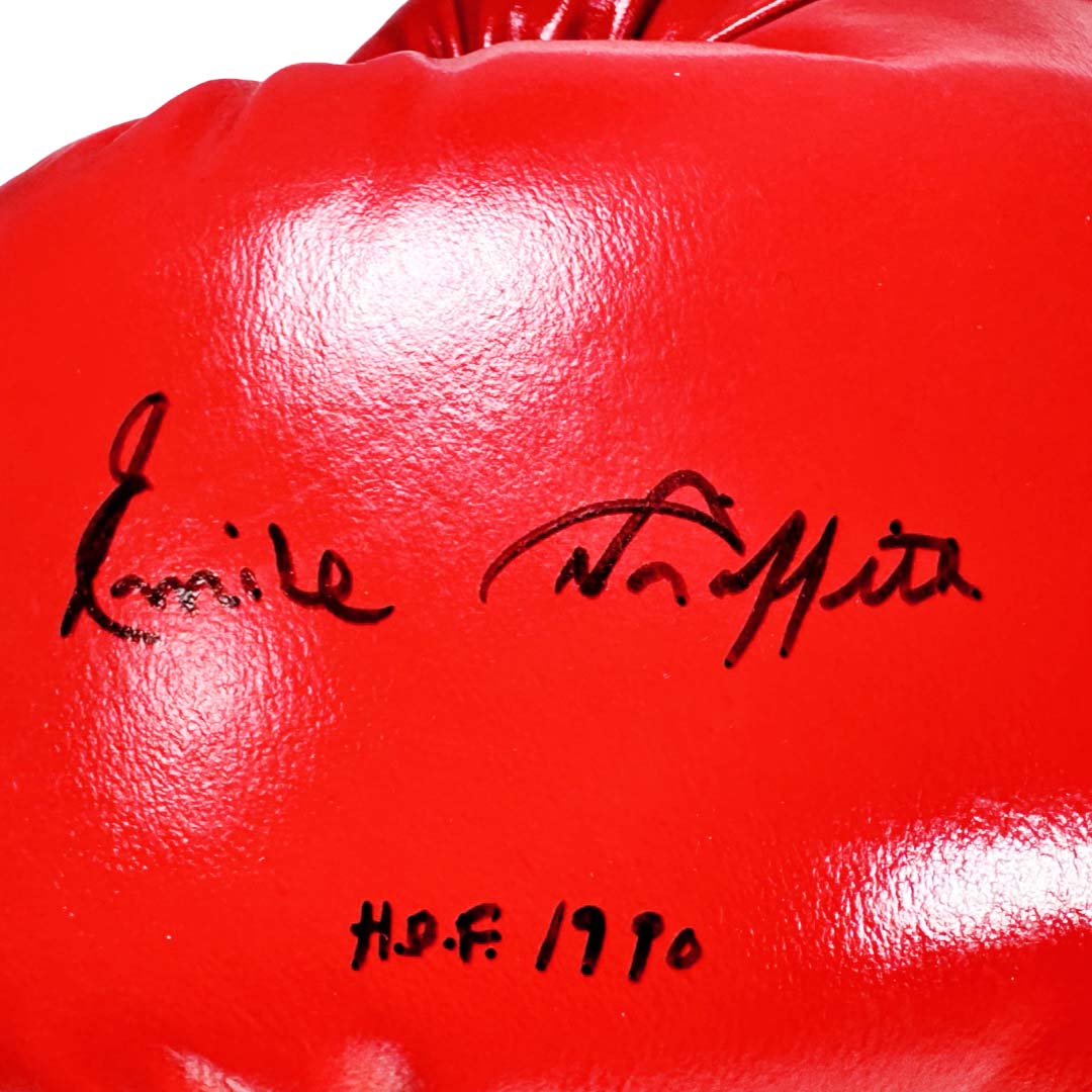 Emile Griffith Signed HOF 1990 Inscription Red Boxing Glove (JSA)
