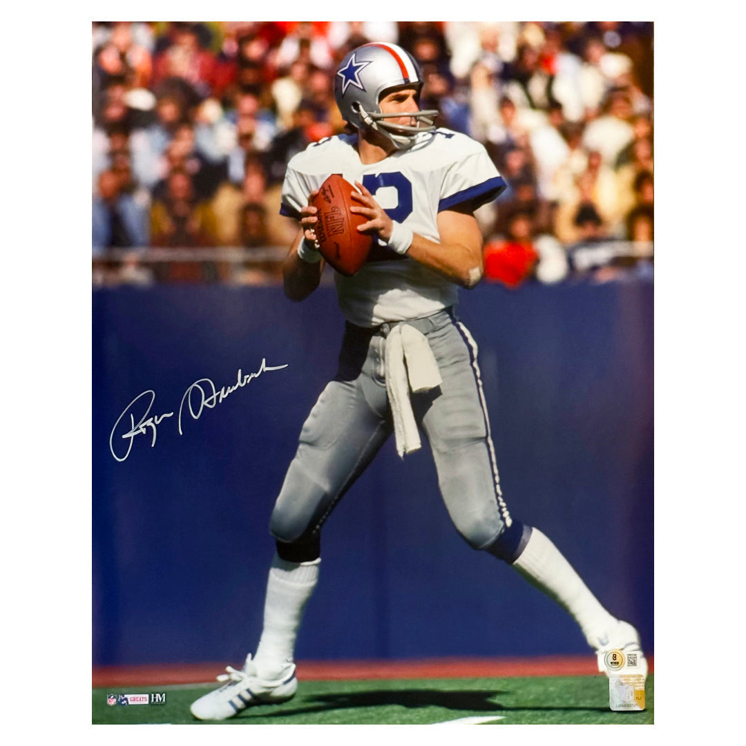 Roger Staubach Signed Dallas Cowboys Pose 2 Football 16x20 Photo (Beckett)