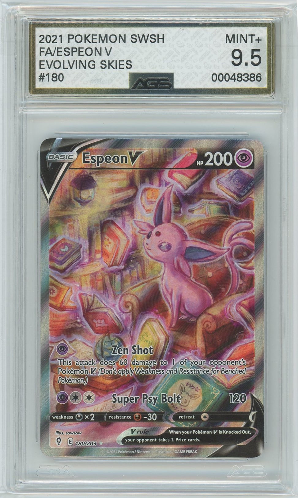 AGS (MINT+ 9.5) Espeon V #180 - Evolving Skies (#00048386)