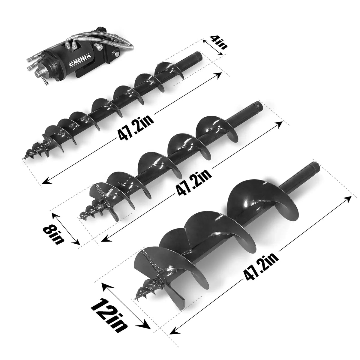 Three-Rod Auger for Mini Compact Excavator MEC17, MEC17PRO (SKU: 150533; 150534）