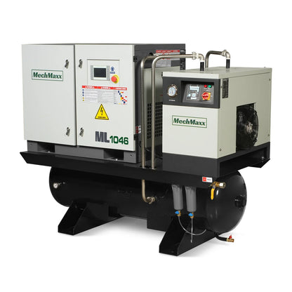 10HP Combined Rotary Screw Air Compressor with Dryer & 66-Gal ASME Tank | 32 CFM,  116 PSI,  460V 3-Phase - Industrial Grade