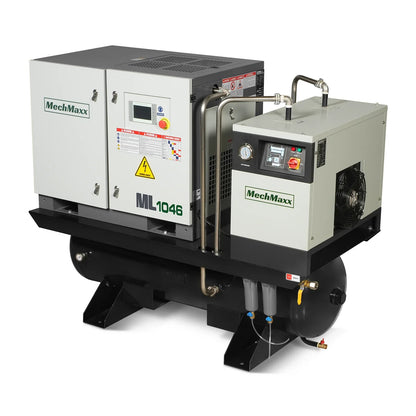 10HP Combined Rotary Screw Air Compressor with Dryer & 66-Gal ASME Tank | 32 CFM,  116 PSI,  460V 3-Phase - Industrial Grade
