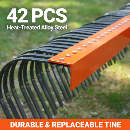 84" Landscape Rake with 42 Tines 3 Point Hitch Tractor Attachment,  LR84