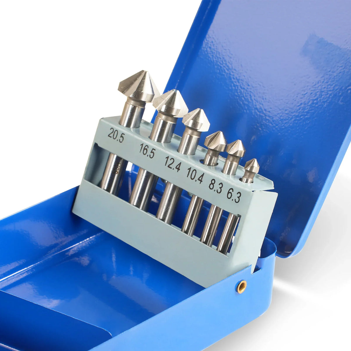 HSS Countersinks Set of 6 Pcs, 6,3 - 20,5 mm, 90° for SKU: 500200 | Model: VM18L SKU: 500201 | Model: VM18LD SKU: 500202 | Model: VM25L SKU: 500203 | Model: VM25LD SKU: 500204 | Model: VM32L SKU: 500205 | Model: VM32LD