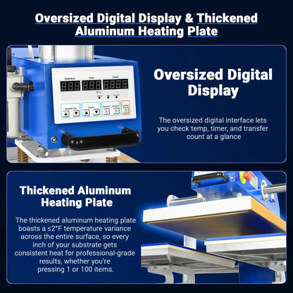 16x24 Inch Commercial Pneumatic Dual Platen Heat Press - Auto Lift Digital Sublimation Transfer Machine with AIRTAC Pneumatic Parts & Adjustable Pressure (110V 2.2HP)