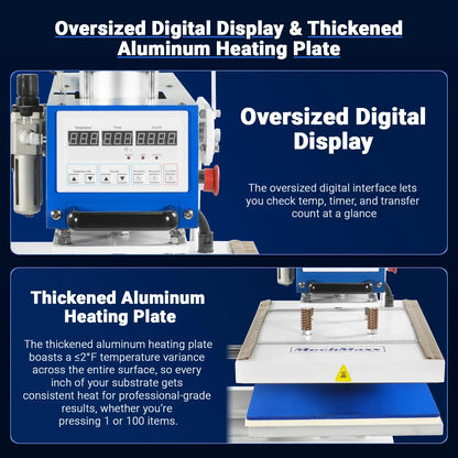 16x24 Inch Commercial Pneumatic Dual Platen Heat Press - Infrared Positioning Auto Lift Sublimation Transfer Machine Digital LCD Control (110V 2.2HP)