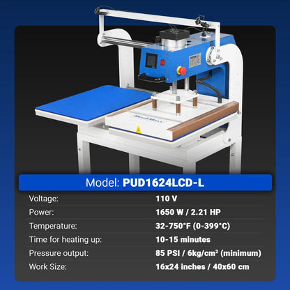 16x24 Inch Commercial Pneumatic Dual Platen Heat Press - Infrared Positioning Auto Lift Sublimation Transfer Machine with Full Touch LCD Screen  (110V 2.2HP)