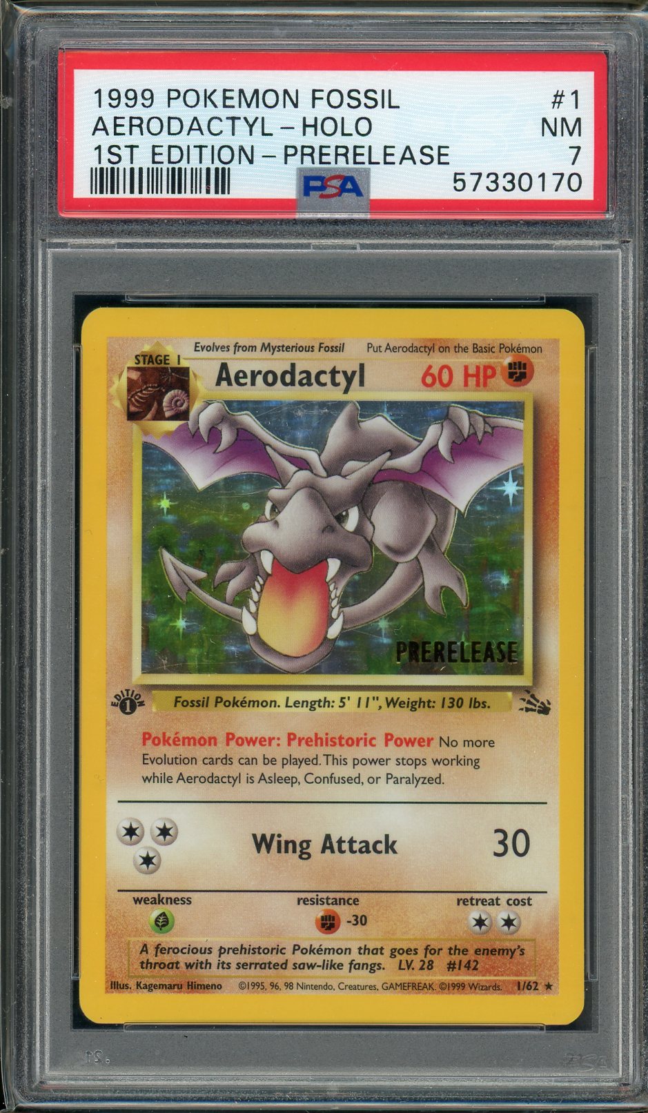 PSA (NM 7) Aerodactyl-holo #1 - (PRERELEASE) Pokemon Fossil (#57330170)