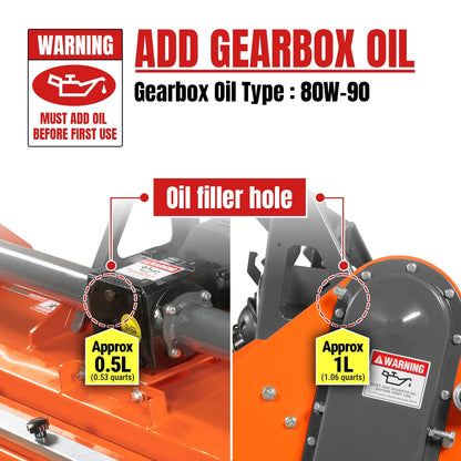 48 in Stone Burier Reverse Rotary Tiller,  3 Point Hitch Cat.1,  Chain Drive,  PTO Shaft Included with Slip Clutch,  20-45 HP,  RSB48