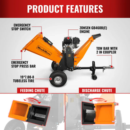 6 inch E-start ZONSEN 420cc 15hp Gasoline Engine Powered Drum Wood Chipper ,  P4206
