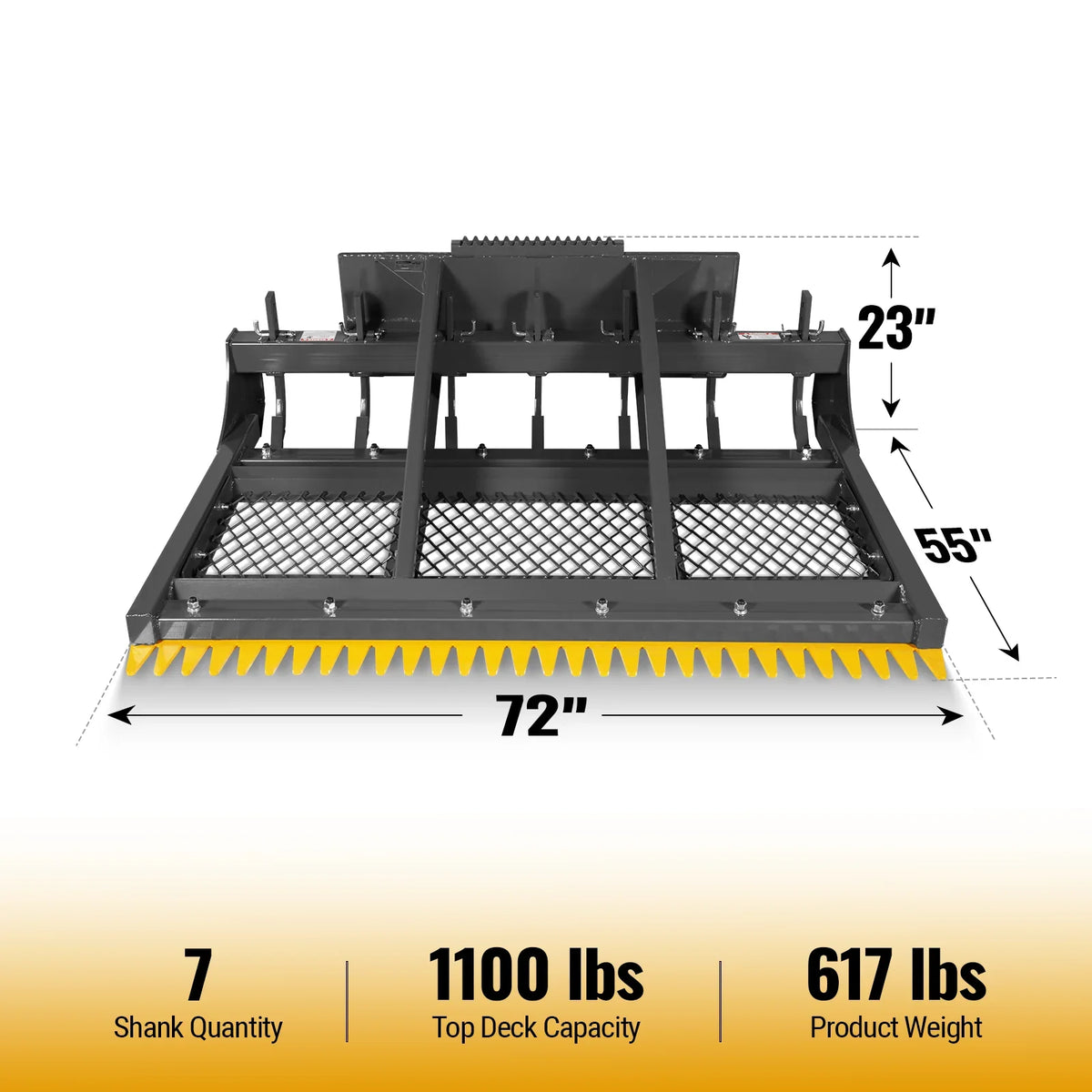 72" Skid Steer Land Plane with 7 Adjustable Scarifier Shanks, Removable Sift Screen and Bolt-On Cutting Blades, SSLP72