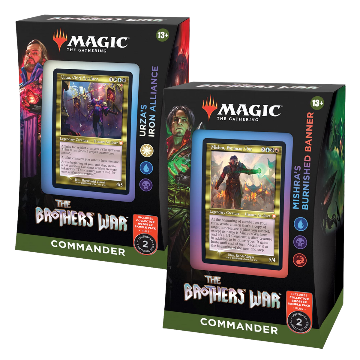 Magic the Gathering: The Brothers' War - Mishra’s Burnished Banner & Urza's Iron Alliance + Collector Booster Sample Pack Retro-Frame Commander Decks & Cases