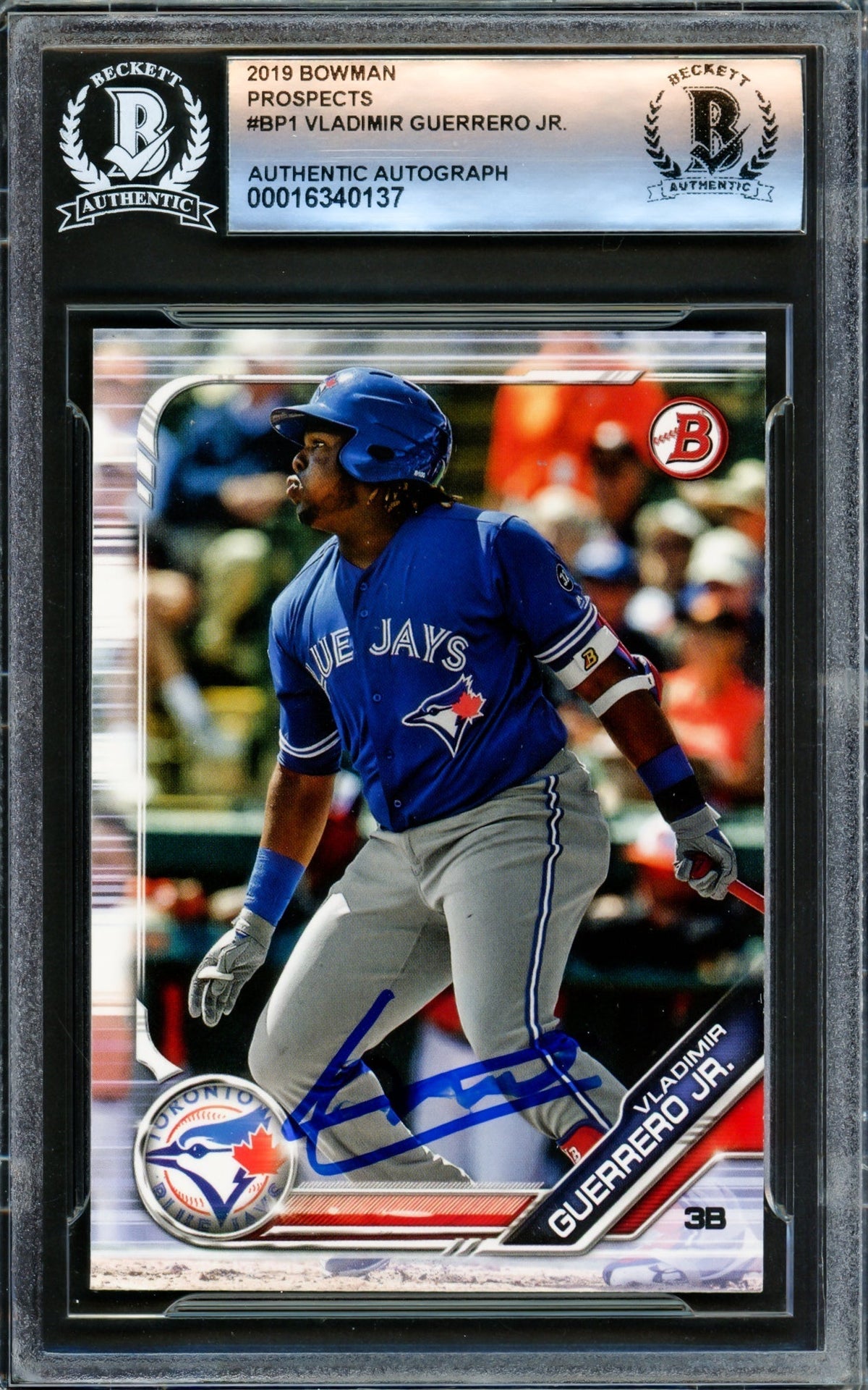 Vladimir Guerrero Jr. Autographed 2019 Bowman Prospects Card #BP1 Toronto Blue Jays Beckett BAS #16340137