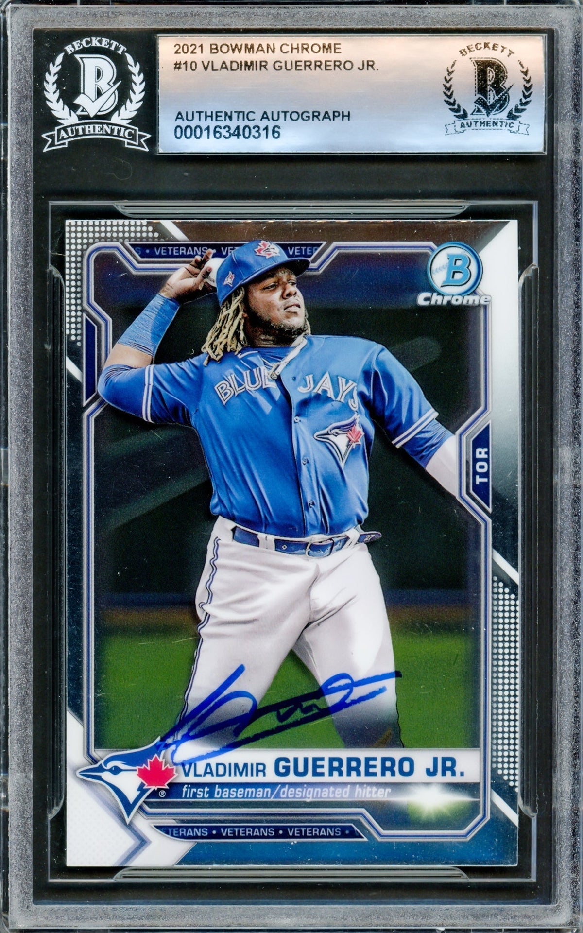 Vladimir Guerrero Jr. Autographed 2021 Bowman Chrome Card #10 Toronto Blue Jays Beckett BAS #16340316