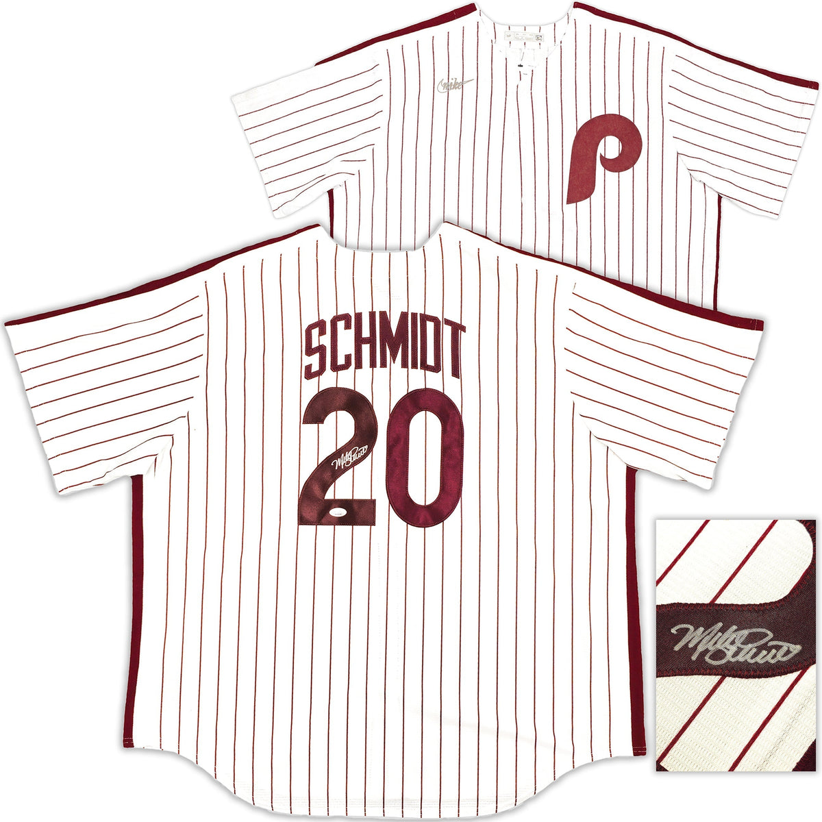 Philadelphia Phillies Mike Schmidt Autographed White Pinstripes Nike Cooperstown Collection Jersey Size XXL JSA