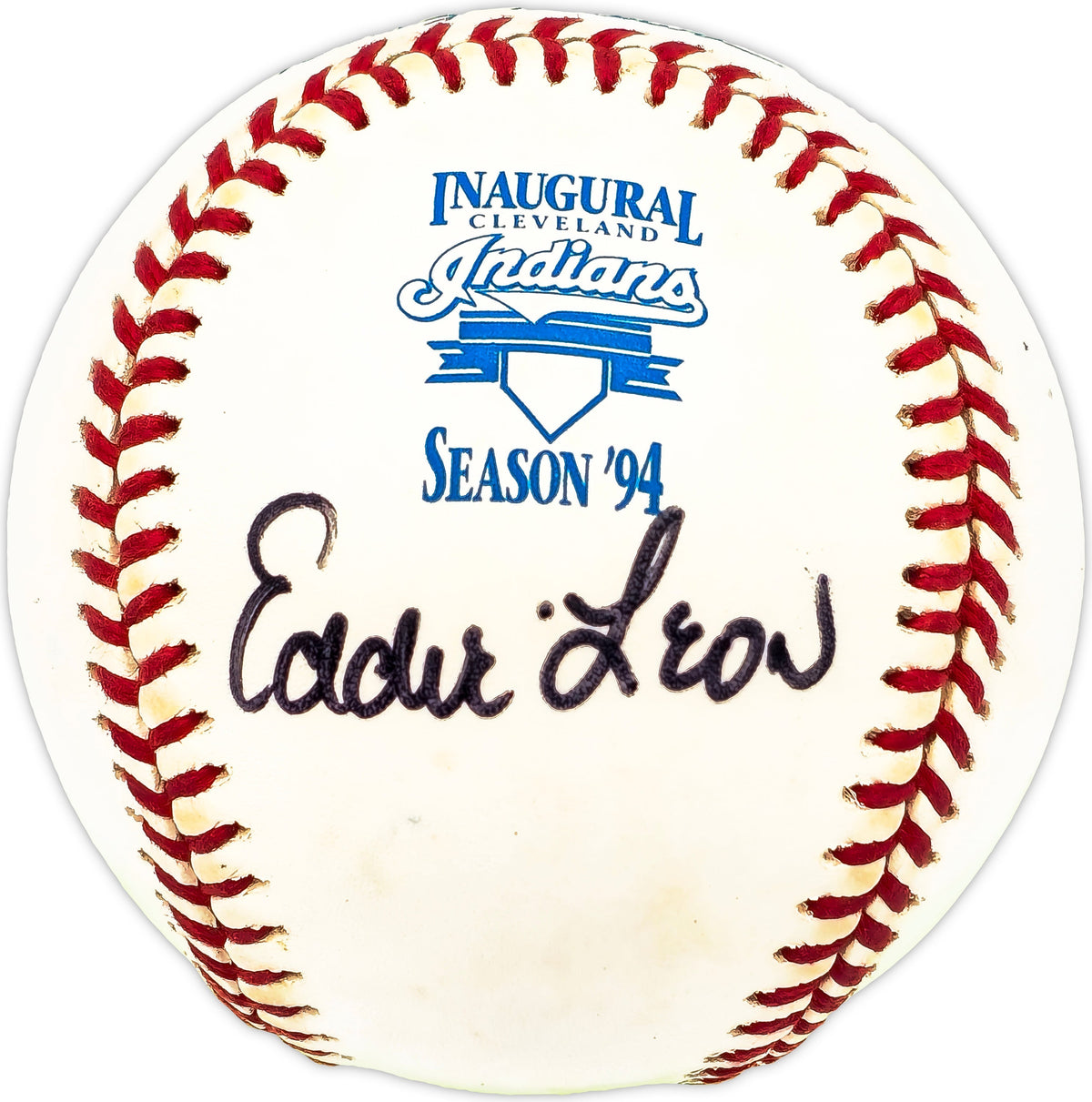 Eddie Leon Autographed Official 1994 Indians Inaugural Season AL Baseball Cleveland Indians