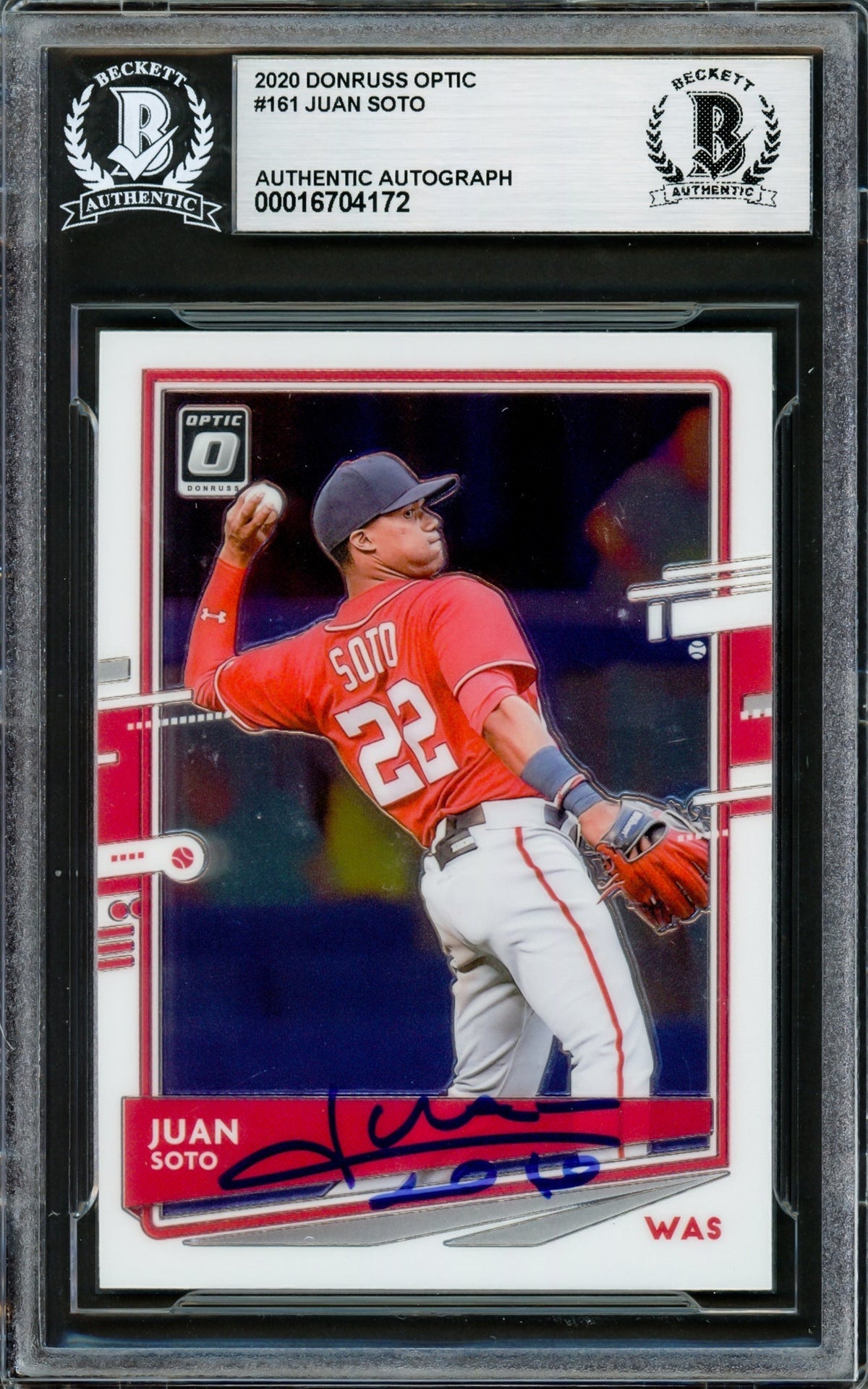 Juan Soto Autographed 2020 Donruss Optic Card #161 New York Yankees Beckett BAS