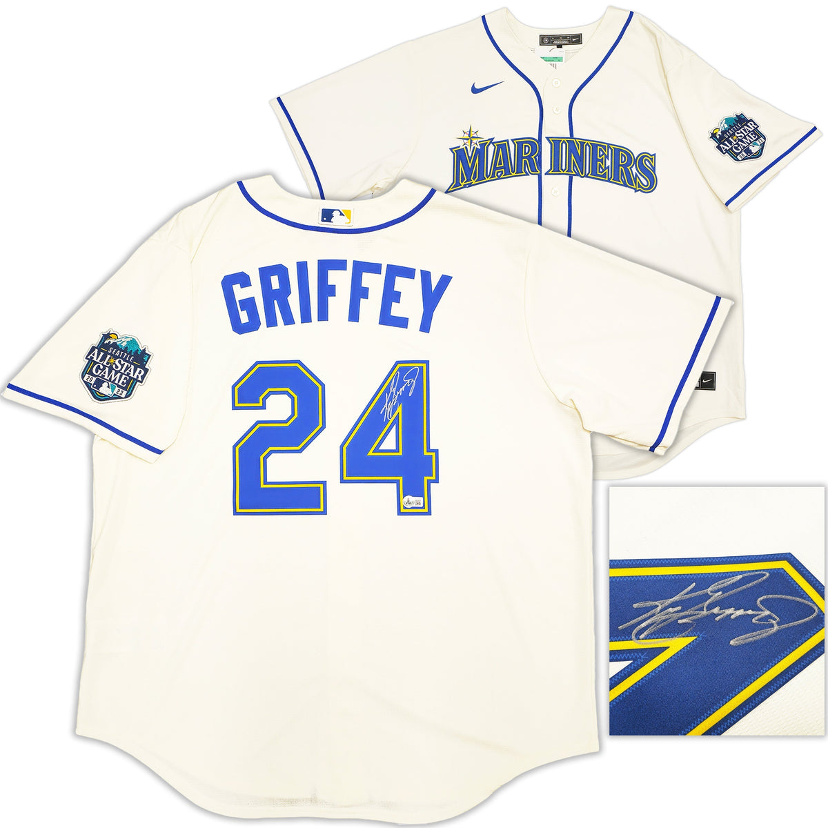 Seattle Mariners Ken Griffey Jr. Autographed Cream Nike 2023 All Star Game Patch Jersey Size XL Beckett BAS Witness