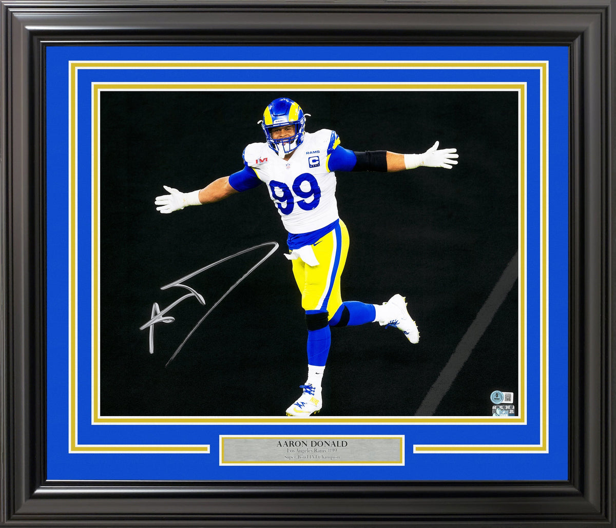 Aaron Donald Autographed Framed 16x20 Photo Los Angeles Rams Spotlight Beckett BAS Witness