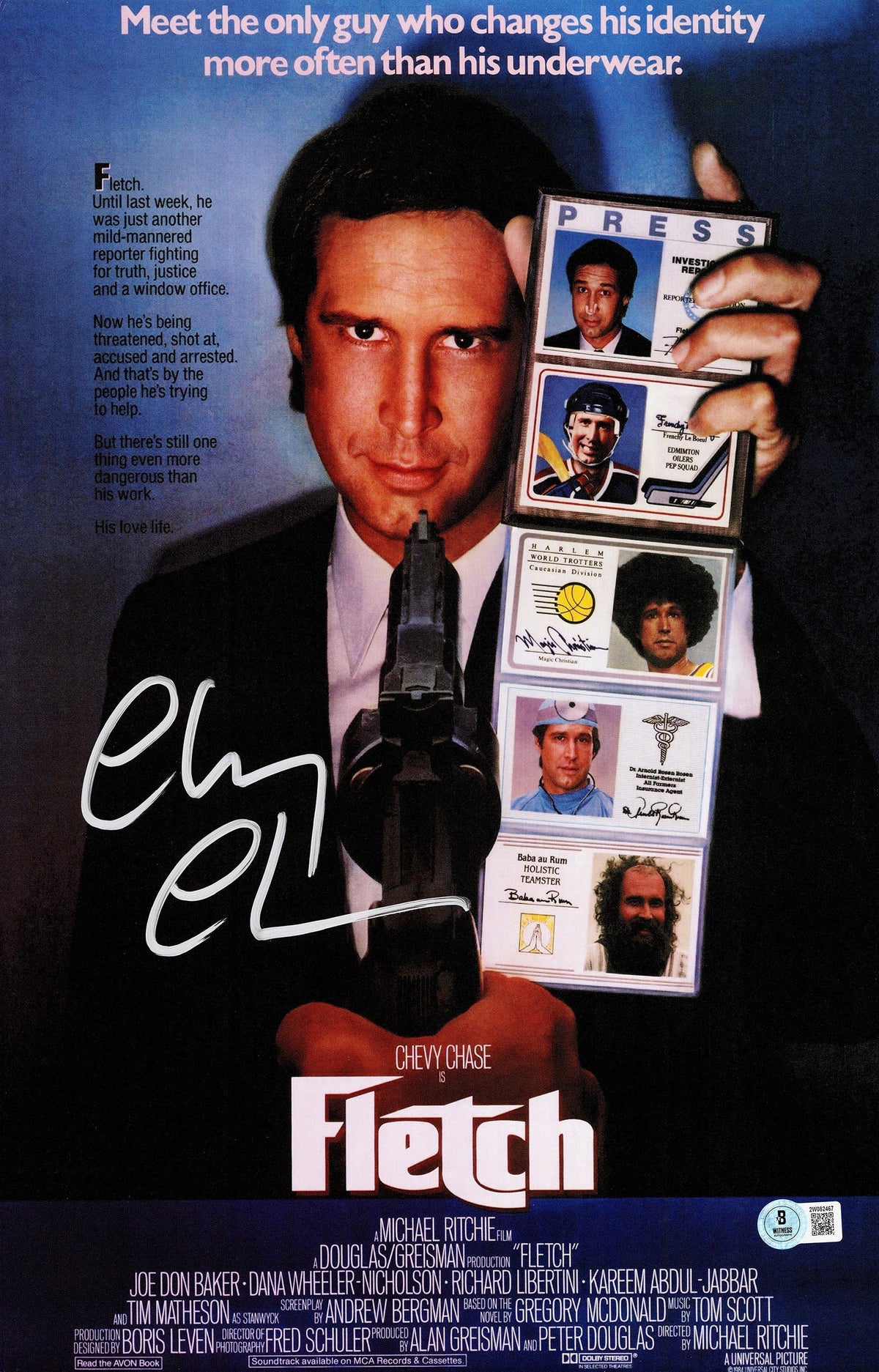 Chevy Chase Autographed Universal Pictures 11x17 Fletch Movie Poster Beckett BAS Witness