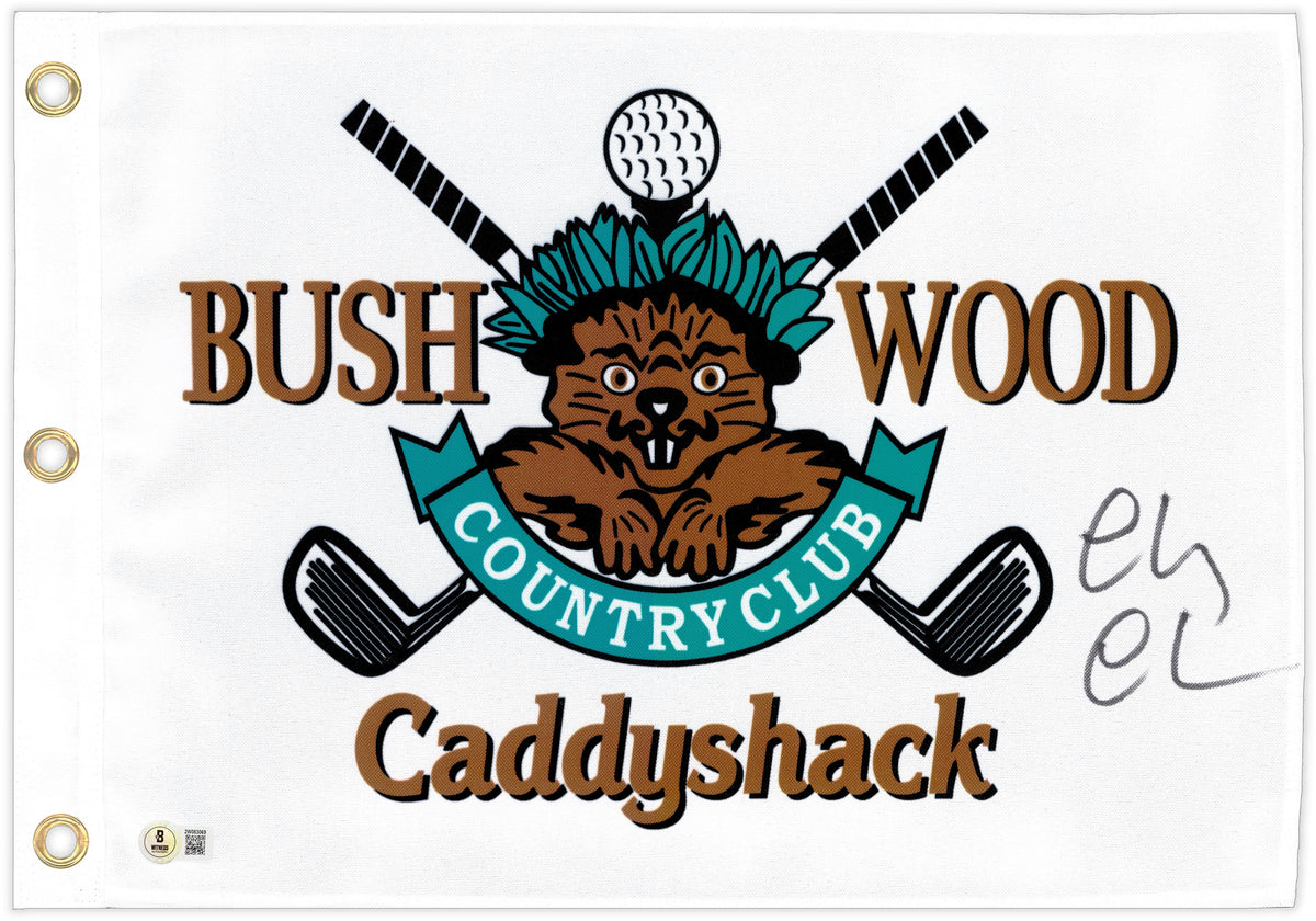 Chevy Chase Autographed White Caddyshack Golf Pin Flag Beckett BAS Witness