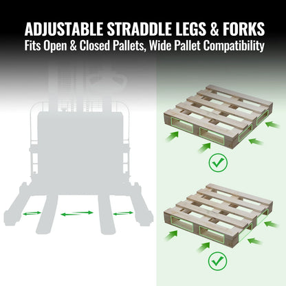 2640lbs Electric Straddle Stacker,  118" Lift,  Adjustable Legs & Forks,  F26-118SLA