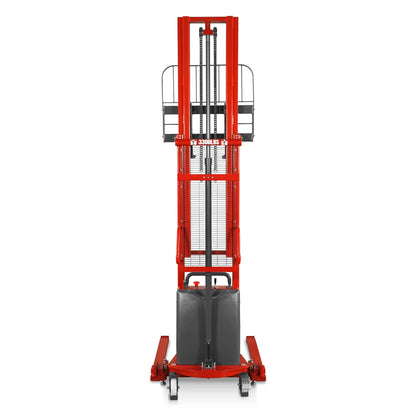 3300lbs Semi-Electric Straddle Stacker,  138" Lift,  Adjustable Legs & Forks,  S33-138S