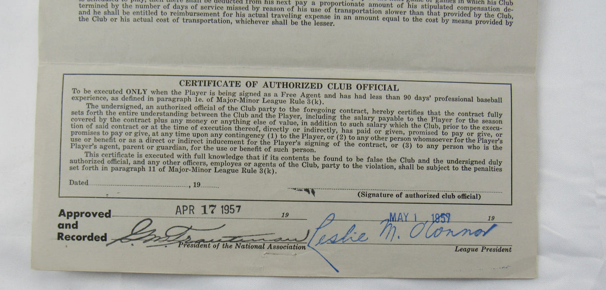 Ralph Kiner Signed Auto Contract JSA CF42580