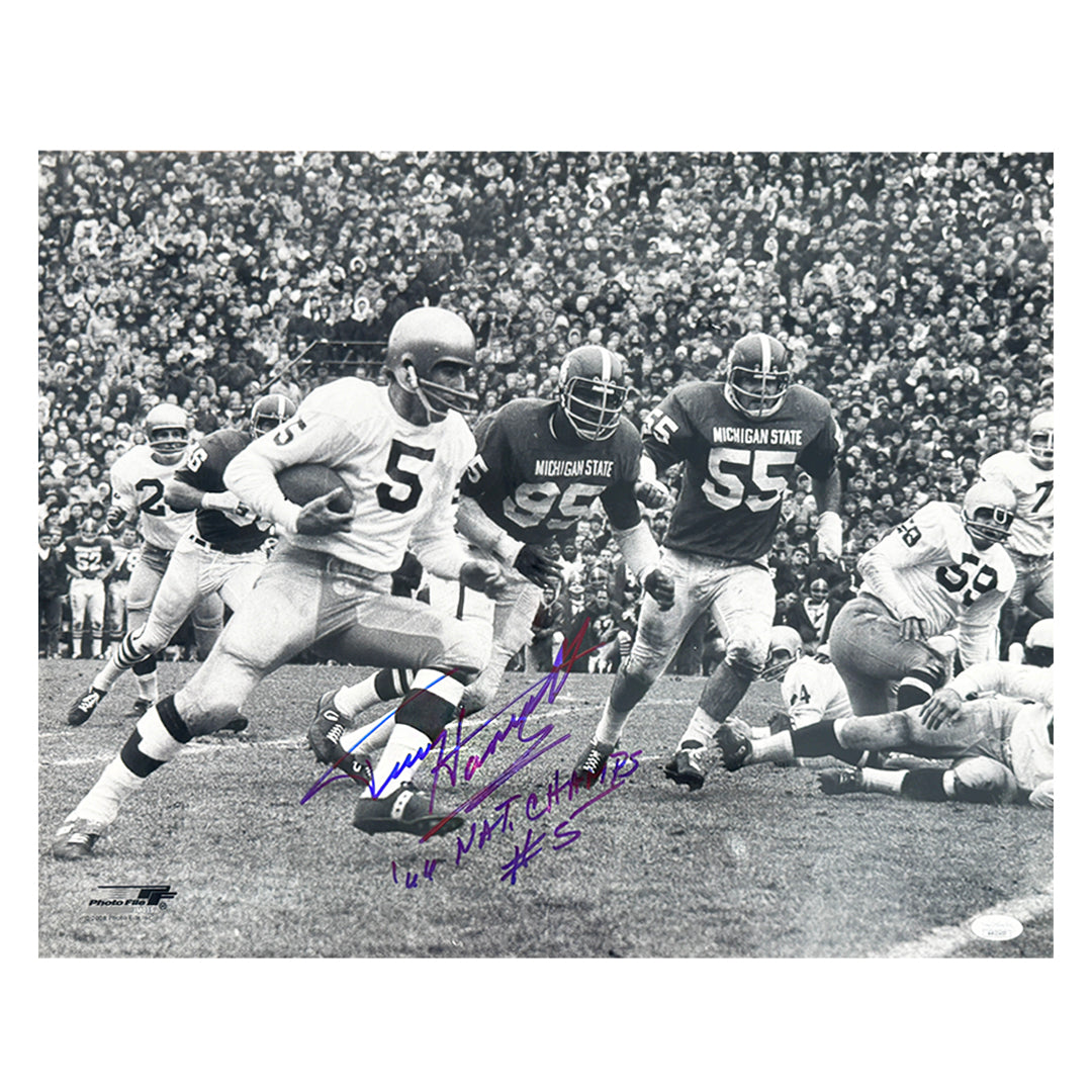 Terry Hanratty Signed 66 Natl Champs Inscription Notre Dame College Pose 1 Football 16x20 Photo (JSA)