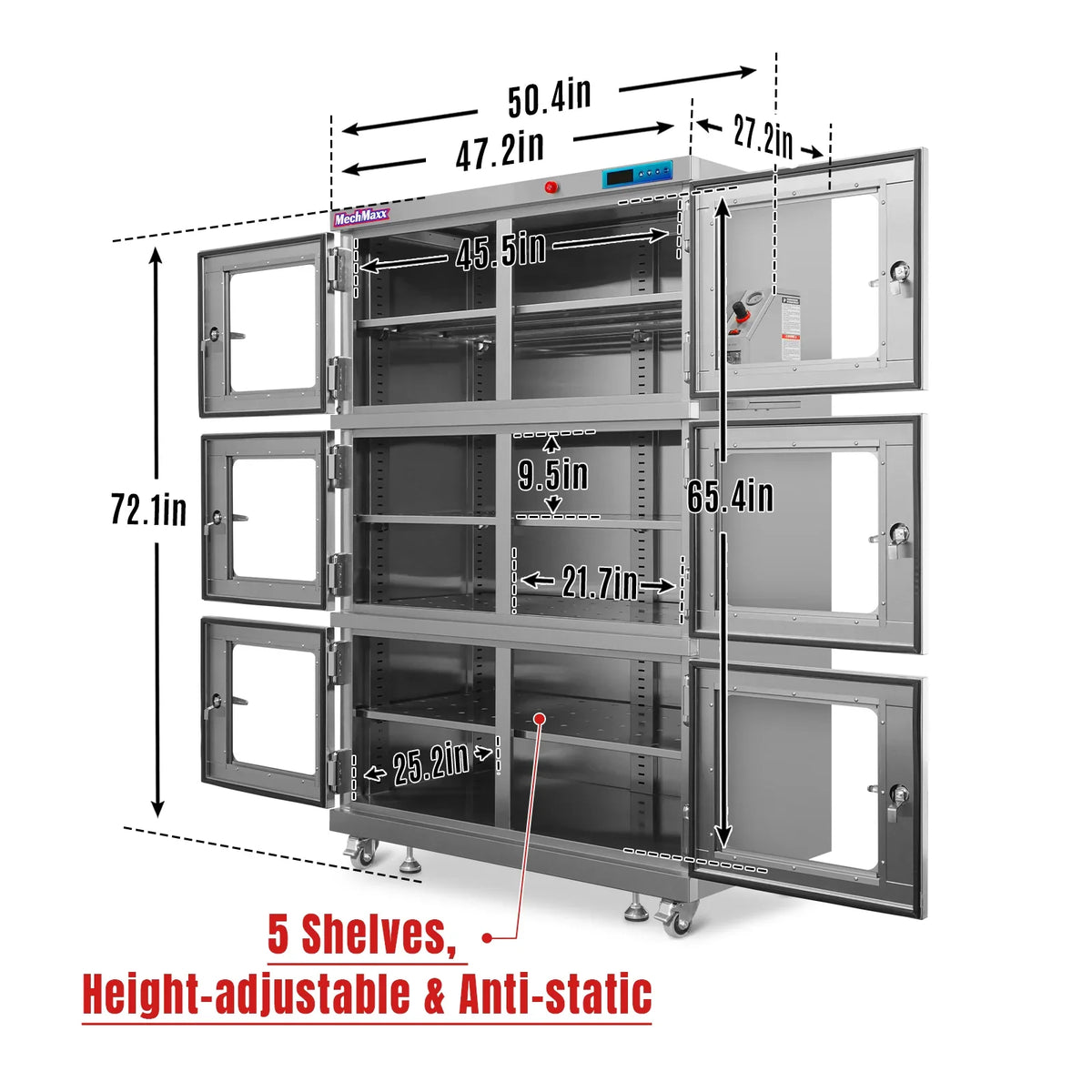 1-60% RH Nitrogen Dry Cabinet 1430L Desiccator Cabinet Low Humidity Storage, 304 Stainless Steel, NC1430BSS-6