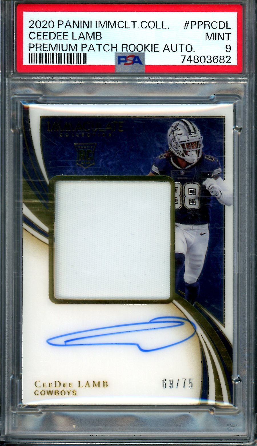 2020 Panini Immaculate CeeDee Lamb Rookie RPA /75 PSA 9 Cowboys