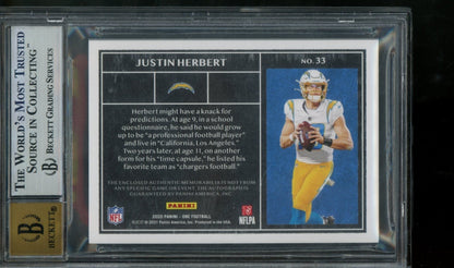 2020 Panini One Justin Herbert Dual Rookie Patch Autograph /99 BGS 9/10 Chargers