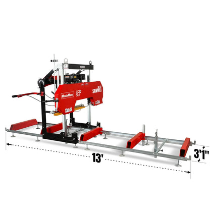 32" Portable Sawmill,  420cc 15HP E-Start Gasoline Engine,  26.5" Board Width,  13' Track Length ,  SM-32