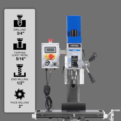6"x20'' Benchtop Mill Drill Machine, Variable Speed, R8 Spindle, 1 HP, 110V, Brushless Motor Compact Milling Drilling Tool for Garage Shop, DIY Metalworking without Stand VM18L