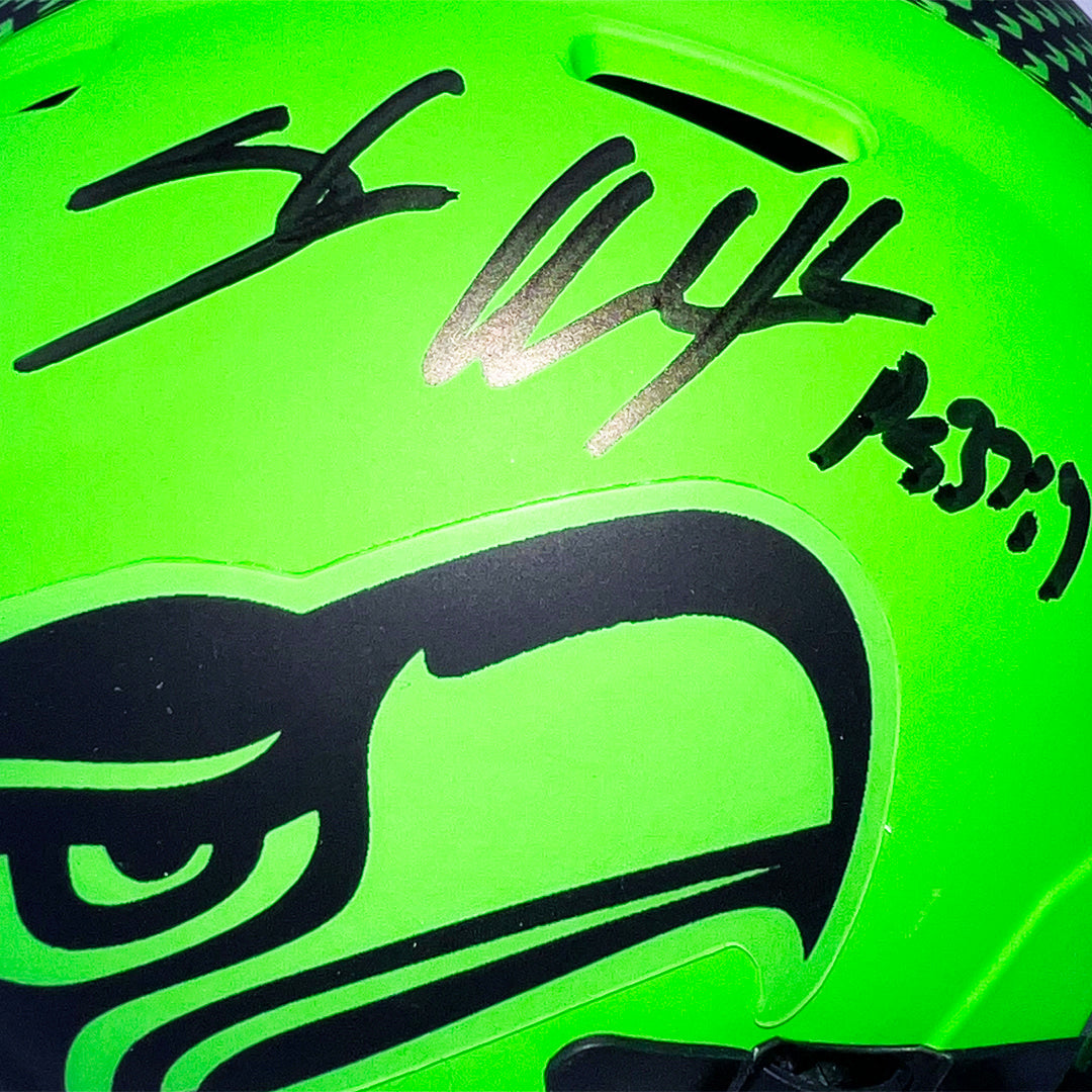 Shaun Alexander Signed Psalm Inscription Seattle Seahawks Rave Mini Football Helmet (Beckett)